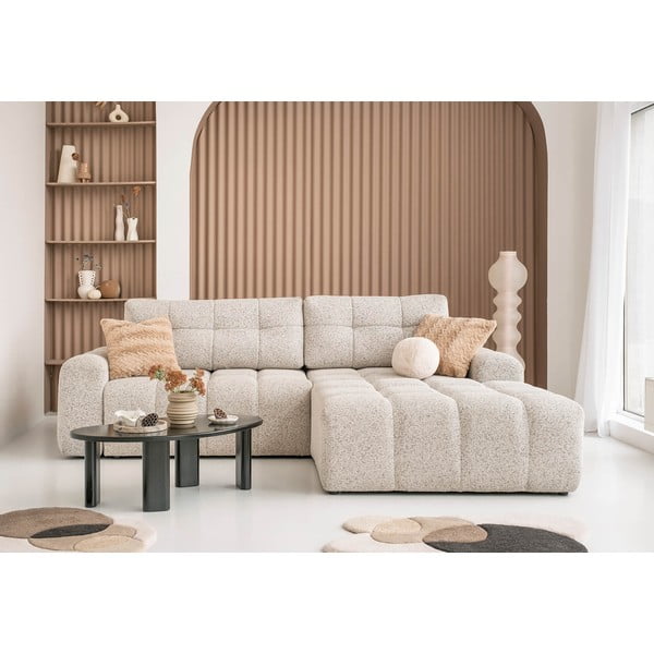 Divano angolare componibile beige allungabile/con contenitore (con penisola a destra) Lulu – Miuform-image-1