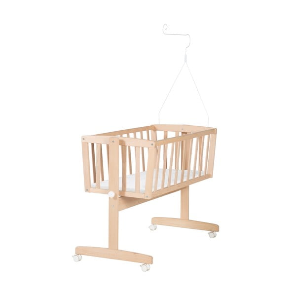 Culla di colore naturale in faggio massiccio con ruote e baldacchino 40x90 cm Adam and Owl – Roba-image-3