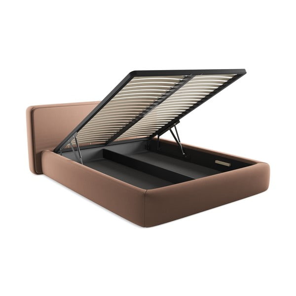 Letto matrimoniale imbottito rosa chiaro con contenitore con griglia 160x200 cm Kiana - Makamii-image-3