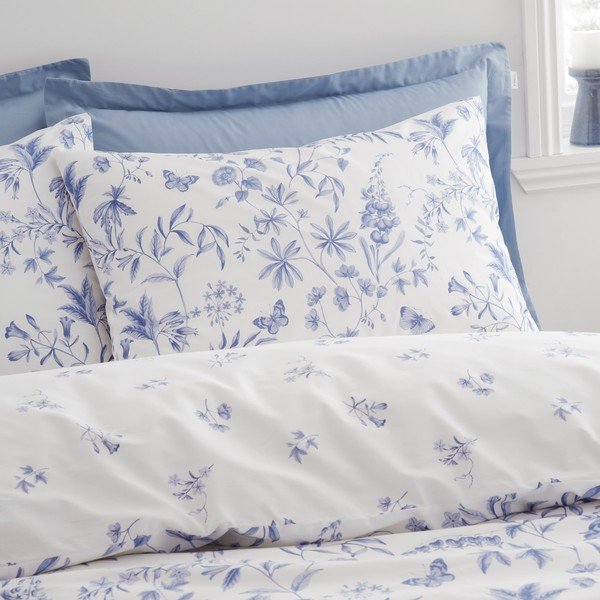 Set copripiumino e federa blu in percalle di cotone per letto singolo 135x200 cm Thea Floral – Bianca-image-4