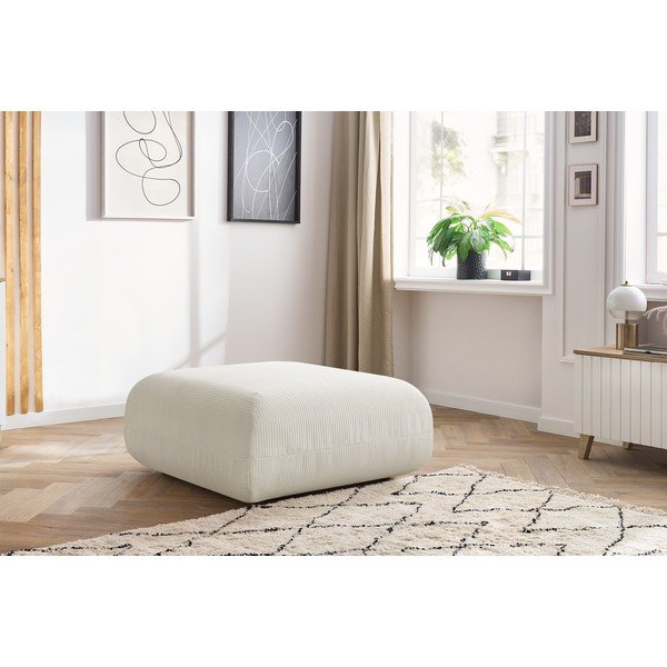 Pouf in velluto a coste bianco Lecomte - Bobochic Paris-image-1