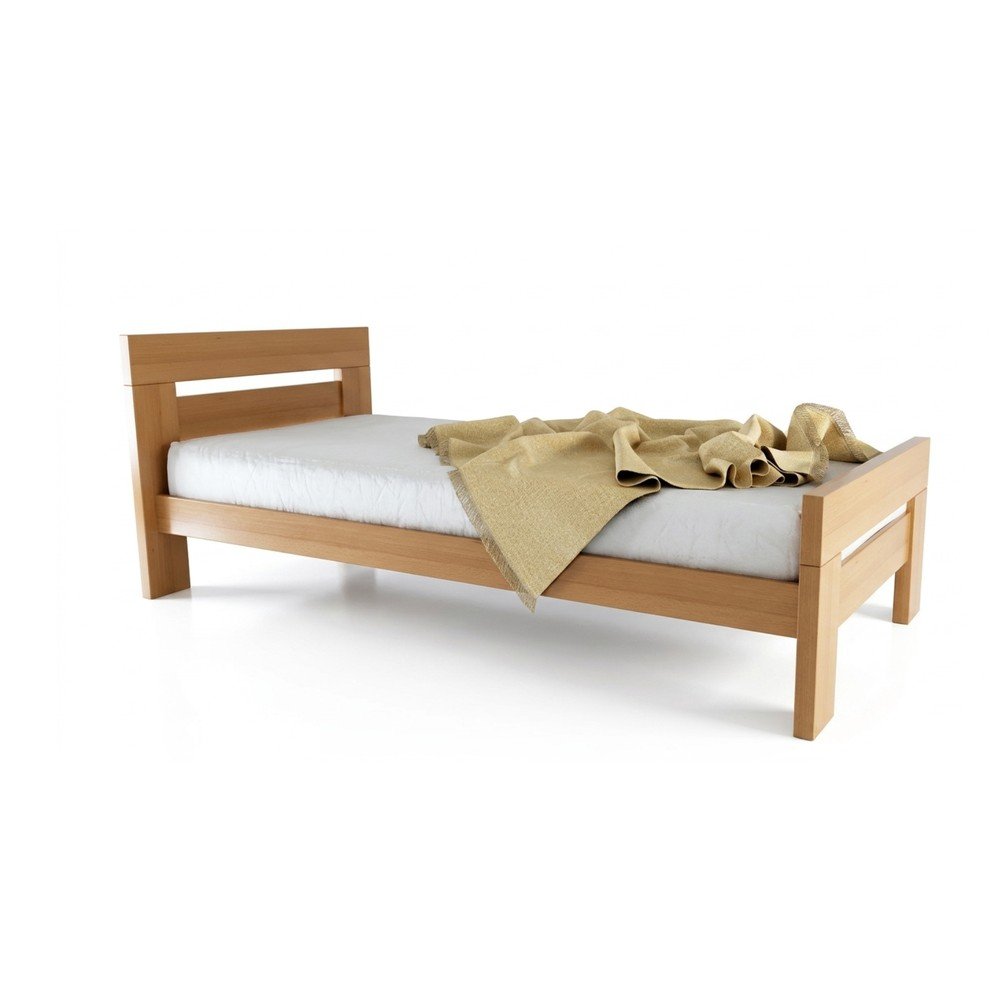 Letto singolo di colore naturale in faggio massiccio con rete inclusa 90x200 cm Fiorentino – B.E.S. | Letti singoli