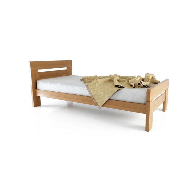 Letto singolo di colore naturale in faggio massiccio con rete inclusa 90x200 cm Fiorentino – B.E.S.