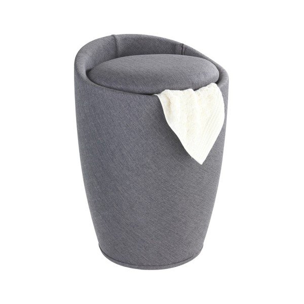 Cesto portabiancheria e sgabello grigi in un unico pezzo, look lino, 20 l Candy - Wenko-image-1