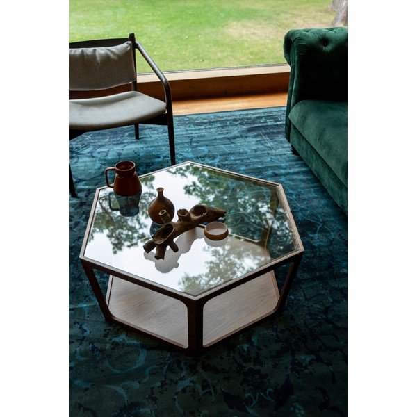 Tavolino da salotto colore naturale scuro con piano in vetro 80x92,5 cm Sita – Dutchbone-image-1