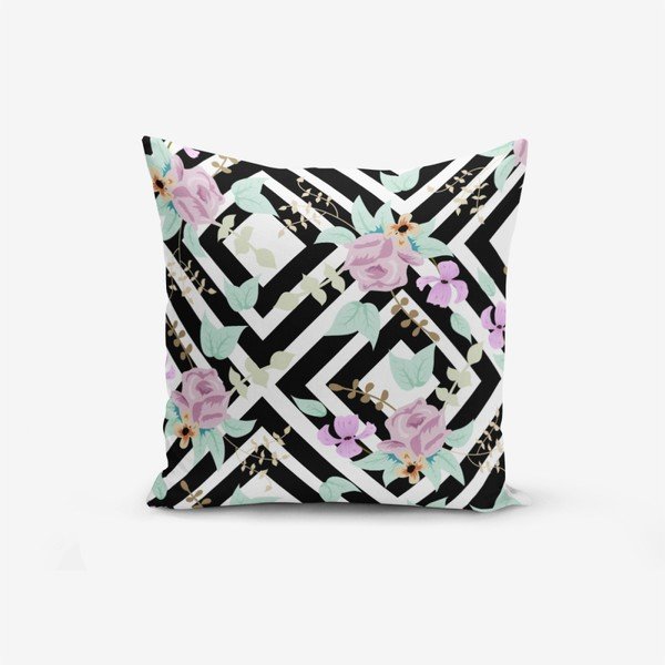 Federa in misto cotone Nero Bianco Labirent Soyut Flower, 45 x 45 cm - Minimalist Cushion Covers