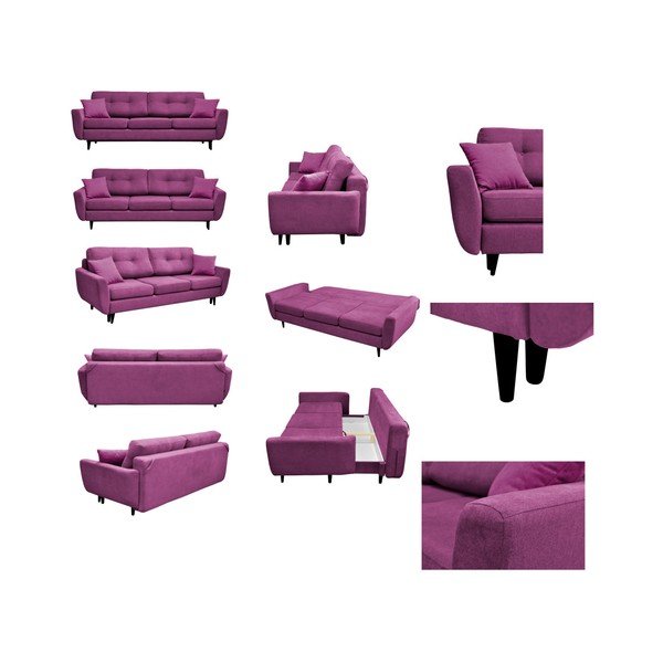 Divano letto a tre posti viola con gambe nere Jasmin - Mazzini Sofas-image-1