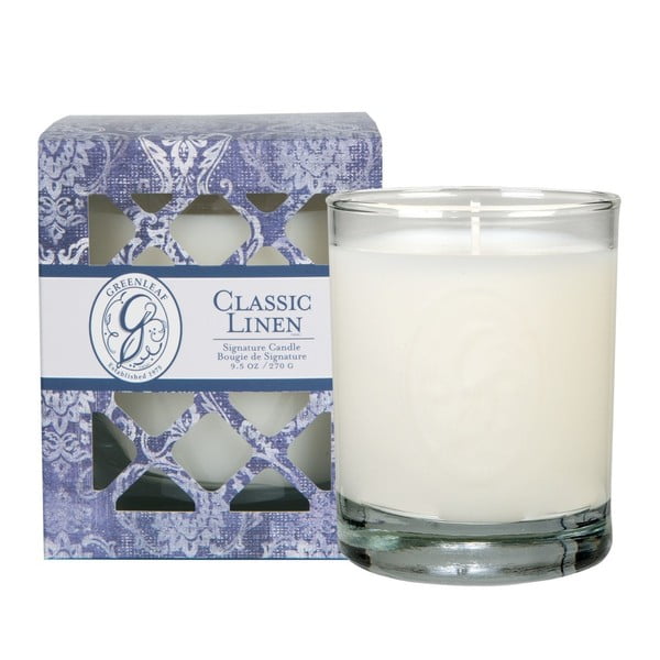 Candela profumata al lino Signature Classic Linen, durata di combustione fino a 80 ore - Greenleaf