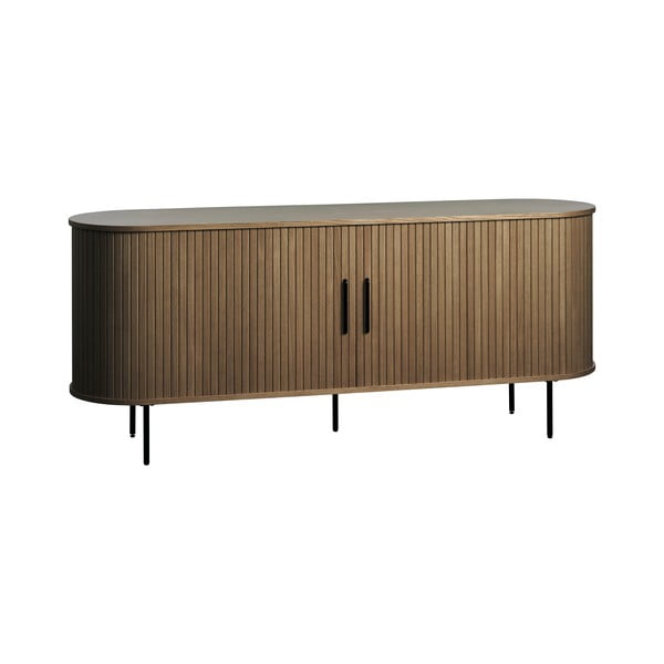 Cassettiera marrone con effetto rovere con ante scorrevoli 180x76x45 cm Nola – Unique Furniture-image-3