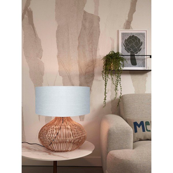 Lampada da tavolo con paralume tessile in colore grigio chiaro-naturale (altezza 60 cm) Kalahari - Good&Mojo-image-2