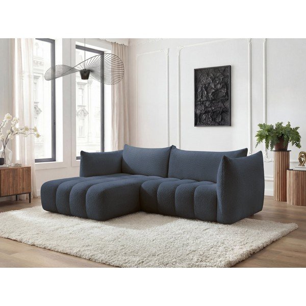 Divano angolare blu scuro (con penisola a sinistra/con chaise lounge) con rivestimento in bouclé Azra – Bobochic Paris-image-1