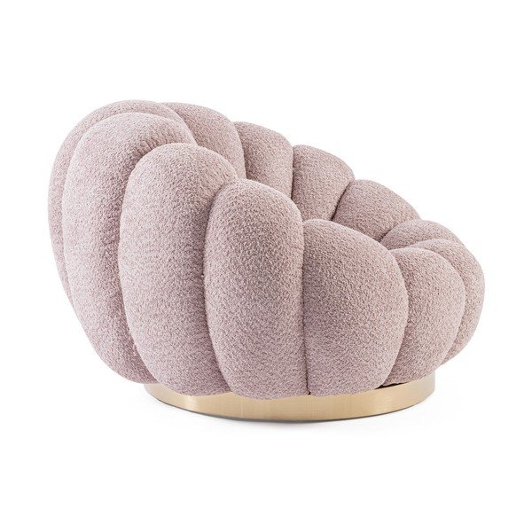 Poltrona rosa girevole con rivestimento in bouclé Florel – Bizzotto-image-3
