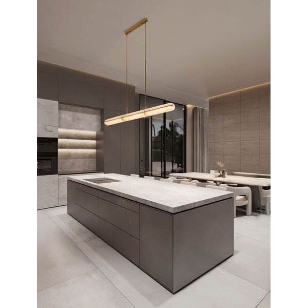 Lampadario LED color ottone in metallo con paralume in vetro con intensità regolabile Gloree – Nova Luce-image-2