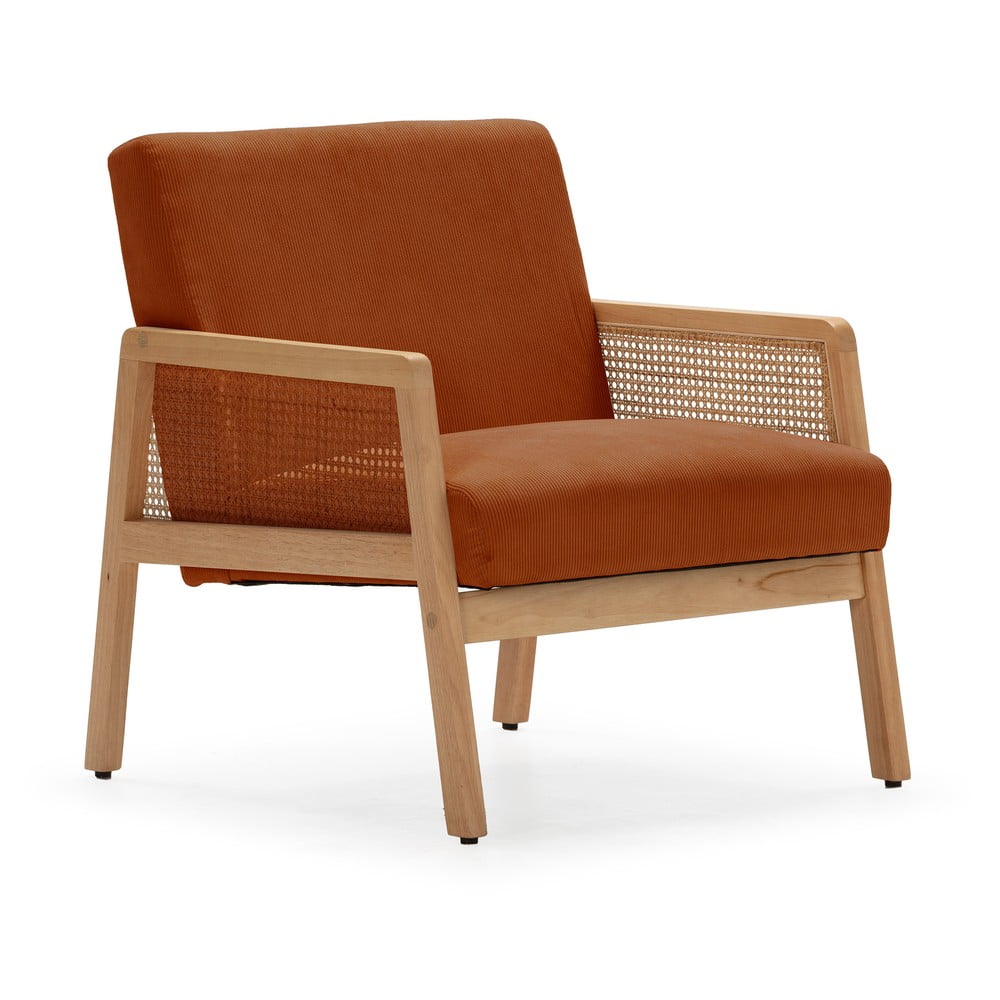 Poltrona con trama color mattone con rivestimento in velluto a coste Debra – Marckeric | Poltrone