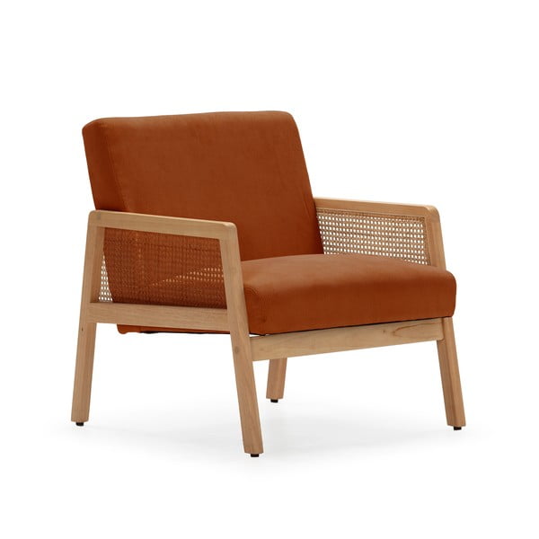 Poltrona con trama color mattone con rivestimento in velluto a coste Debra – Marckeric