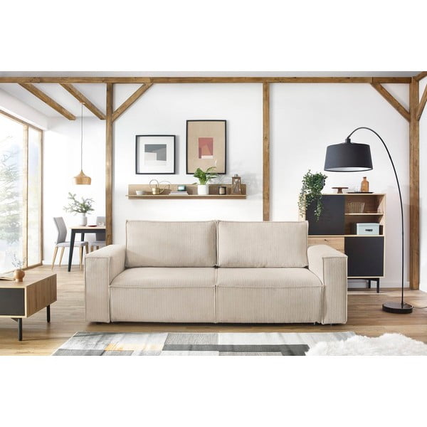 Divano letto in velluto a coste beige 245 cm Nihad - Bobochic Paris-image-1