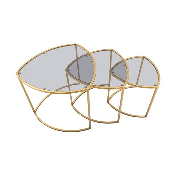 Tavolini rotondi in set di 3 con piano in vetro in oro ø 60 cm Triangle - Mauro Ferretti-image-3