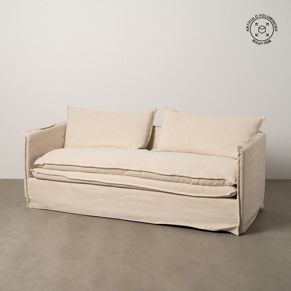 Divano color crema con rivestimento in lino 210 cm – Ixia-image-1