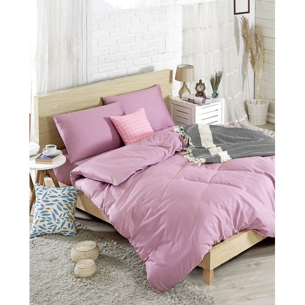 Set copripiumino e federa rosa polveroso per letto singolo 200x140 cm Düz  – Mijolnir