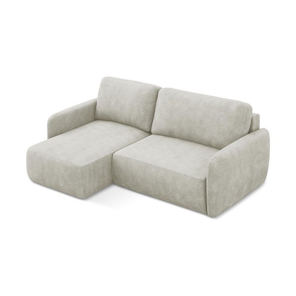 Divano angolare color crema allungabile/con contenitore (con penisola a sinistra/con chaise lounge) con rivestimento in ciniglia Lilo – Makamii-image-2