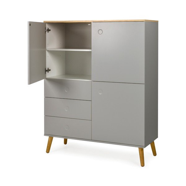 Armadio grigio a tre ante con gambe in rovere con 3 cassetti , altezza 137 cm Dot - Tenzo-image-3