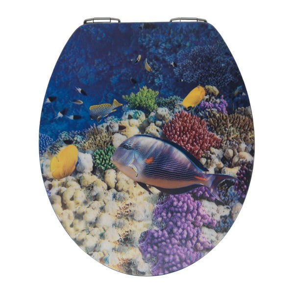 Sedile per wc con immagine 3D e chiusura facilitata Bellevue, 44,5 x 38 cm Fish - Wenko