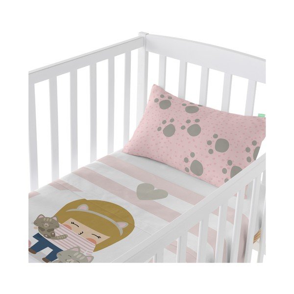 Set prostěradla a povlaku na polštář z čisté bavlny Happynois Kittty, 100 x 130 cm-image-1