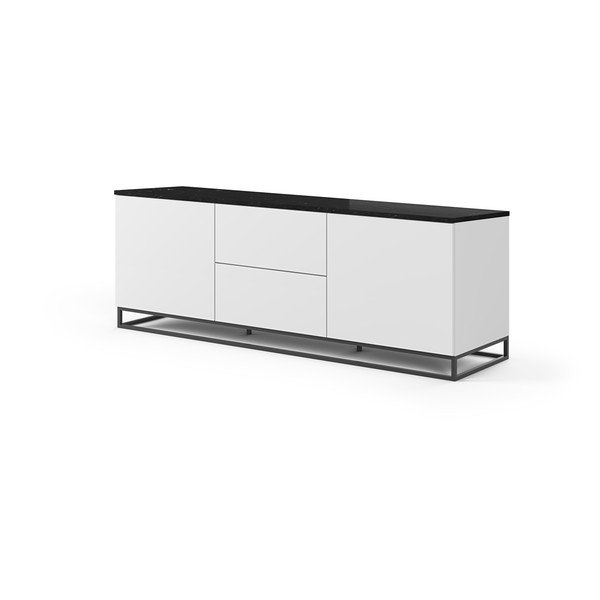 Bílý TV stolek s tmavou deskou v mramorovém dekoru s černými nohami TemaHome Join, 180 x 65 cm-image-2