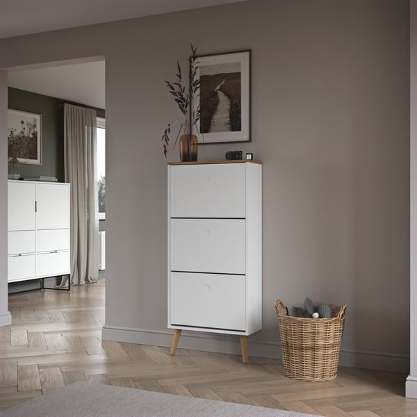 Scarpiera bianca con gambe in legno di quercia a 3 calci Dot - Tenzo-image-1