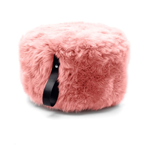 Pouf in pelle di pecora rosa con passante nero, Ø 60 cm - Royal Dream