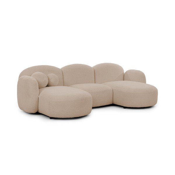 Divano angolare marrone chiaro (a U) con rivestimento in bouclé Orbit – Ropez