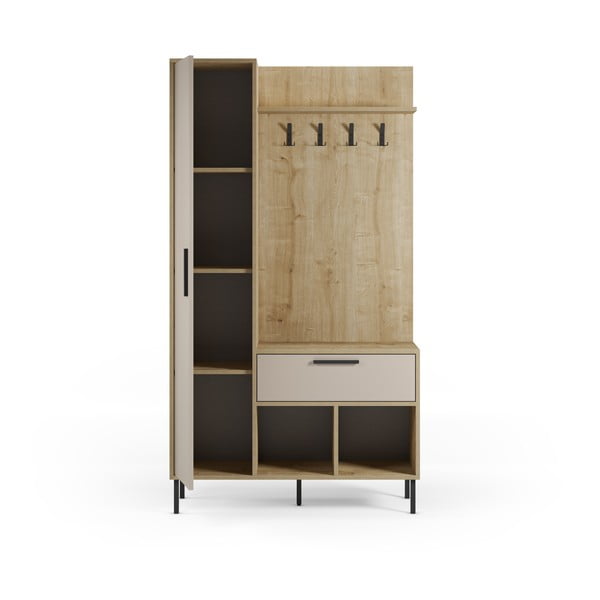 Set da ingresso effetto rovere con decoro crema-naturale 108x195x35 cm Heidy - Marckeric-image-4