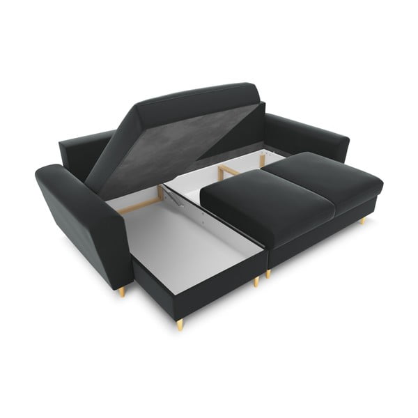 Divano angolare grigio scuro allungabile e con contenitore con rivestimento in velluto Kyoto – Cosmopolitan Design-image-2