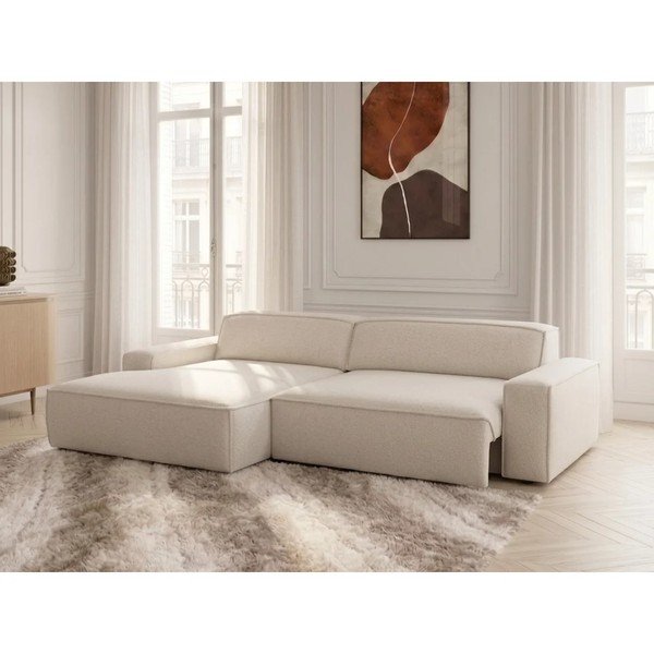 Divano angolare beige allungabile/con movimento relax elettrico (con penisola a sinistra) Abel – Bobochic Paris-image-2