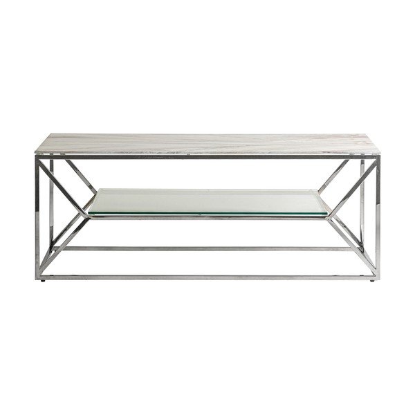 Tavolino con piano in marmo bianco e argento 60x120 cm Altiplano - Burkina-image-2