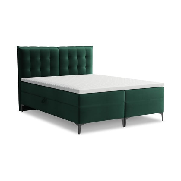 Letto boxspring verde scuro con contenitore 180x200 cm Mikana – Makamii