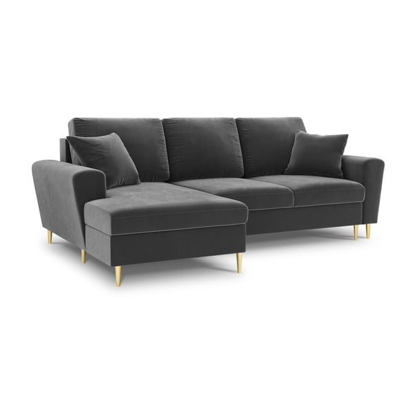 Divano angolare grigio chiaro allungabile e con contenitore (con penisola a sinistra/con chaise lounge) con rivestimento in velluto Kyoto – Cosmopolitan Design-image-1