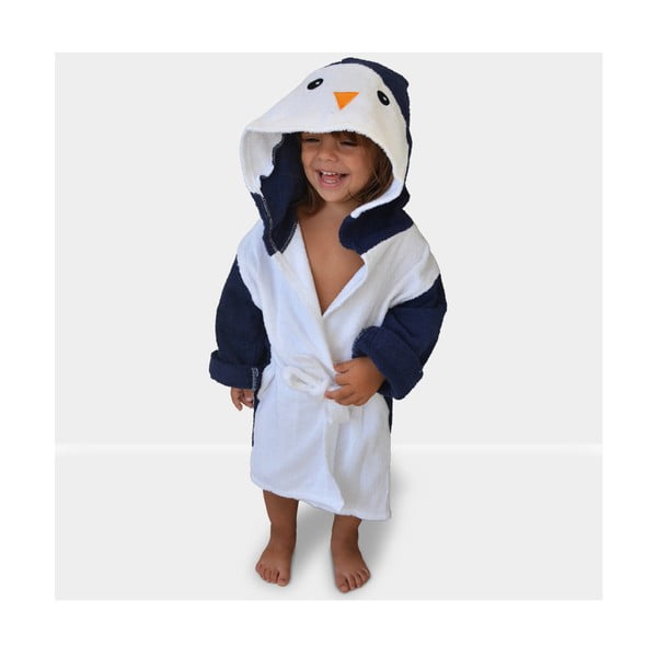 Accappatoio per neonato in cotone bianco e blu taglia S Penguin - Rocket Baby-image-2