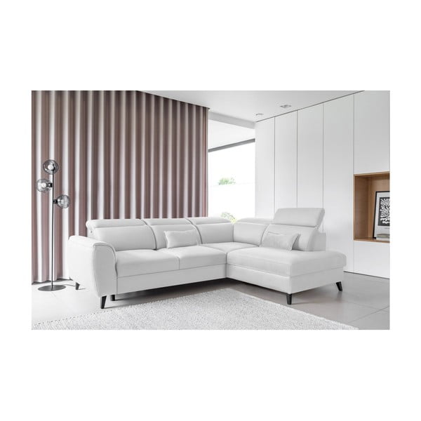 Divano angolare bianco allungabile/con contenitore (con penisola a destra/a L) e rivestimento in velluto Noble – ELTAP-image-1