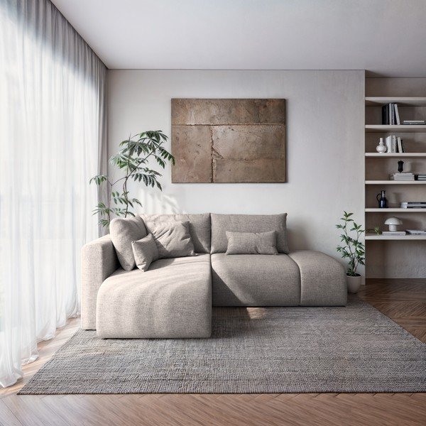 Divano angolare in grigio chiaro allungabile/con contenitore (con penisola a sinistra/con chaise lounge) Lumine – Ghado-image-1