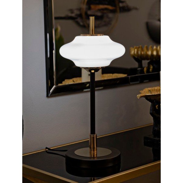 Lampada da tavolo bianca/nera con paralume in vetro (altezza totale 46 cm) Vintage – Mauro Ferretti-image-1