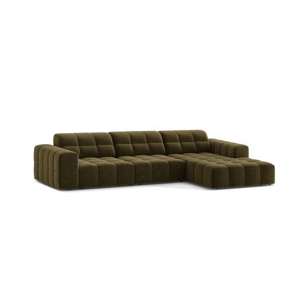 Divano angolare color kaki (con penisola a destra/con chaise lounge) con rivestimento in velluto Chicago – Cosmopolitan Design-image-1