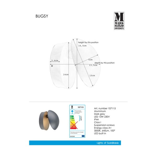 Lampada da parete grigio scuro Bugsy - Markslöjd-image-1