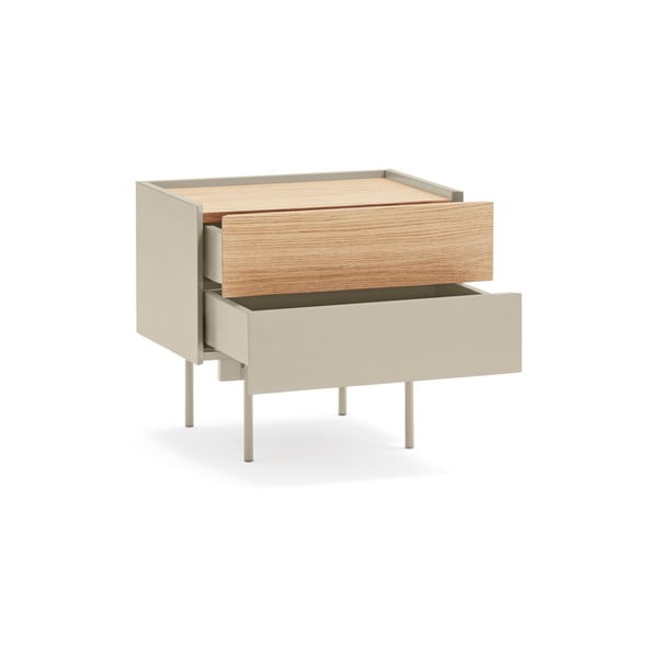 Comodino beige/tonalità naturale con decoro in rovere Otto - Teulat-image-2