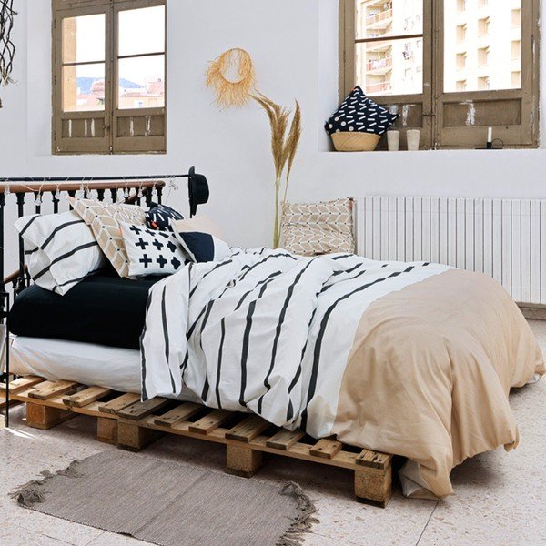 Copripiumino in cotone nero, bianco e marrone per letto singolo 140x200 cm Blush sand - Blanc-image-1