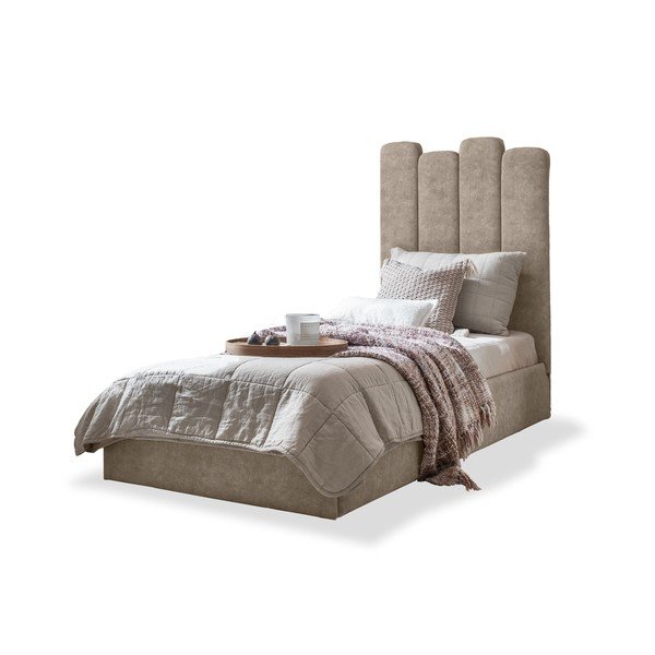 Letto singolo imbottito beige con contenitore con griglia 90x200 cm Dreamy Aurora - Miuform-image-2