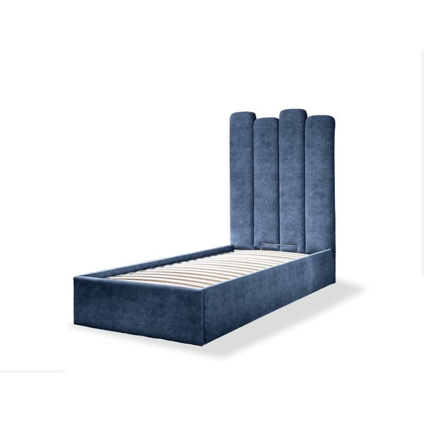 Letto singolo imbottito blu con contenitore con griglia 90x200 cm Dreamy Aurora - Miuform