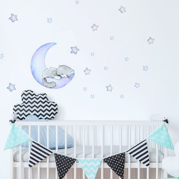 Adesivi murali blu per bambini Magic Cat - Ambiance-image-1