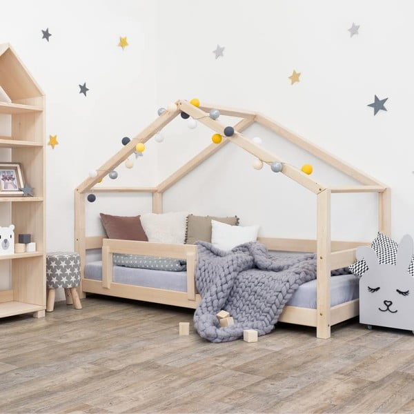 Casa-letto naturale per bambini con pannelli laterali , 90 x 160 cm Lucky - Benlemi