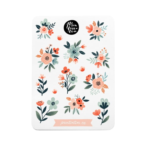 Foglio di adesivi in vinile con motivo Fiori , 10,5 cm x 14,5 cm - Printintin